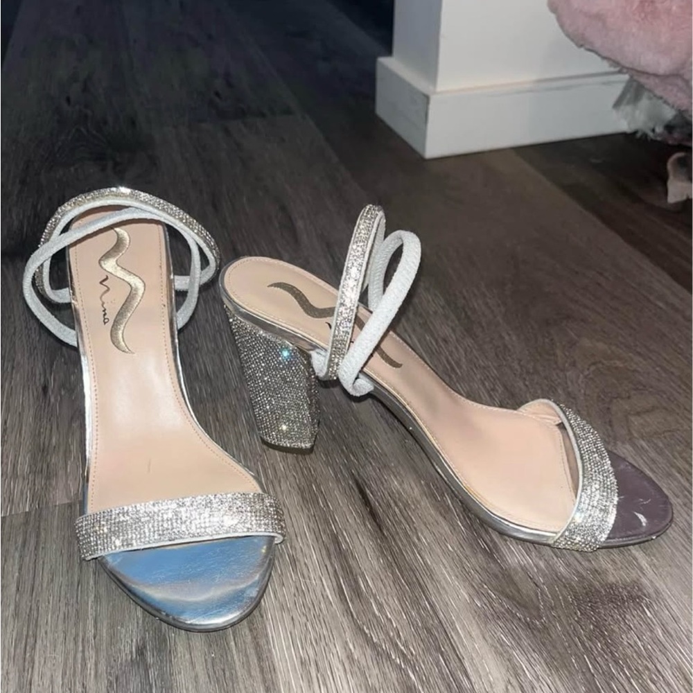 Nina- Silver, rhinestone heels